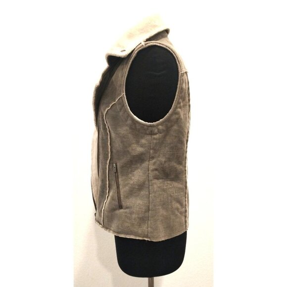 True Grit Military Green and Cream Bomber Vest Zippered Jacket S - Picture 6 of 11